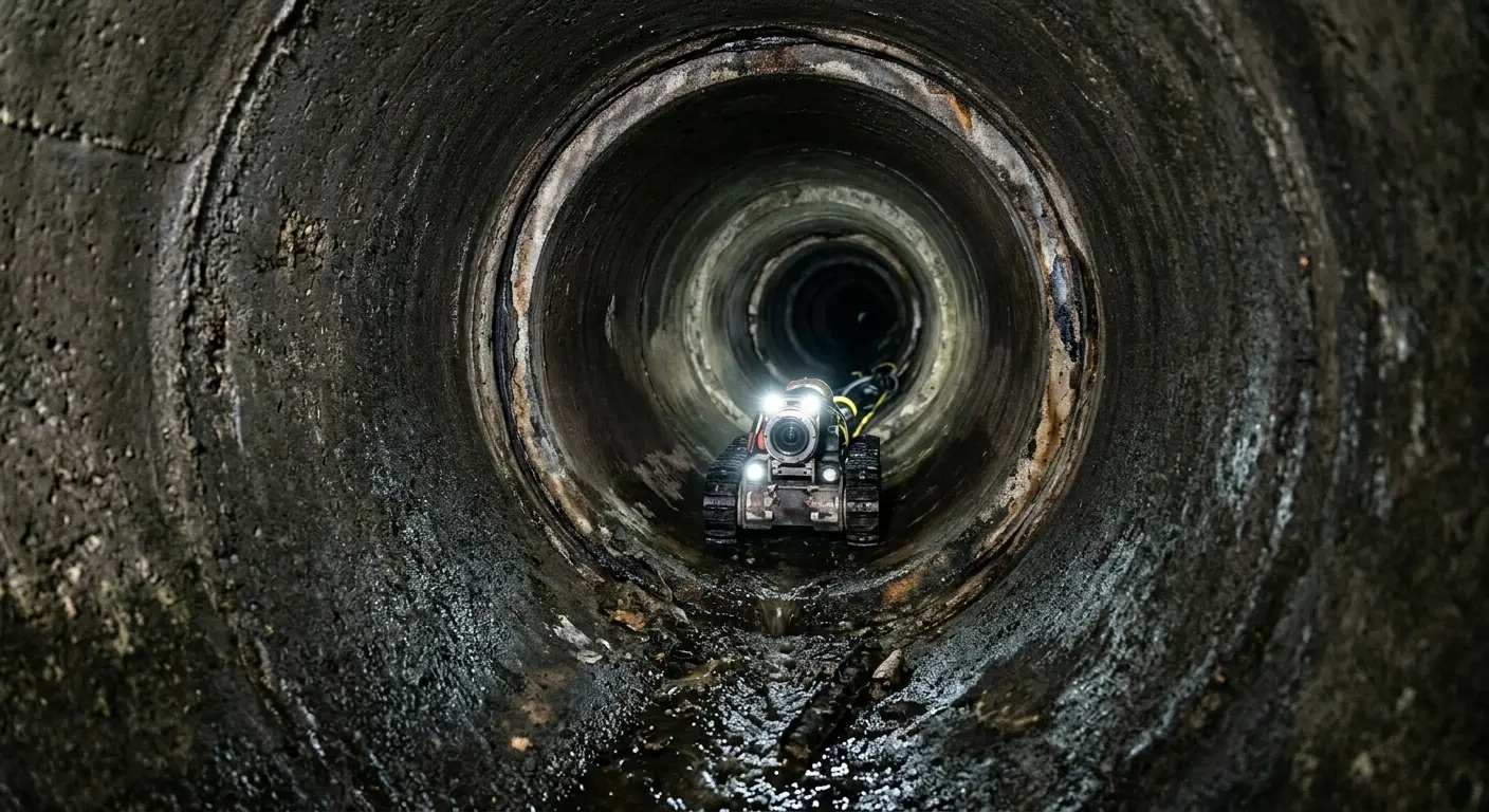 Robotic sewer camera inspecting pipe interior for Sewer Line Repair in Farmville